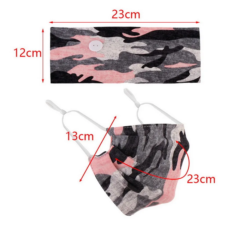

Women and Men Head Wrap Hair Bands Unisex Printed Running Elastic Hair Band Headwear 2Pcs/Set with face covers