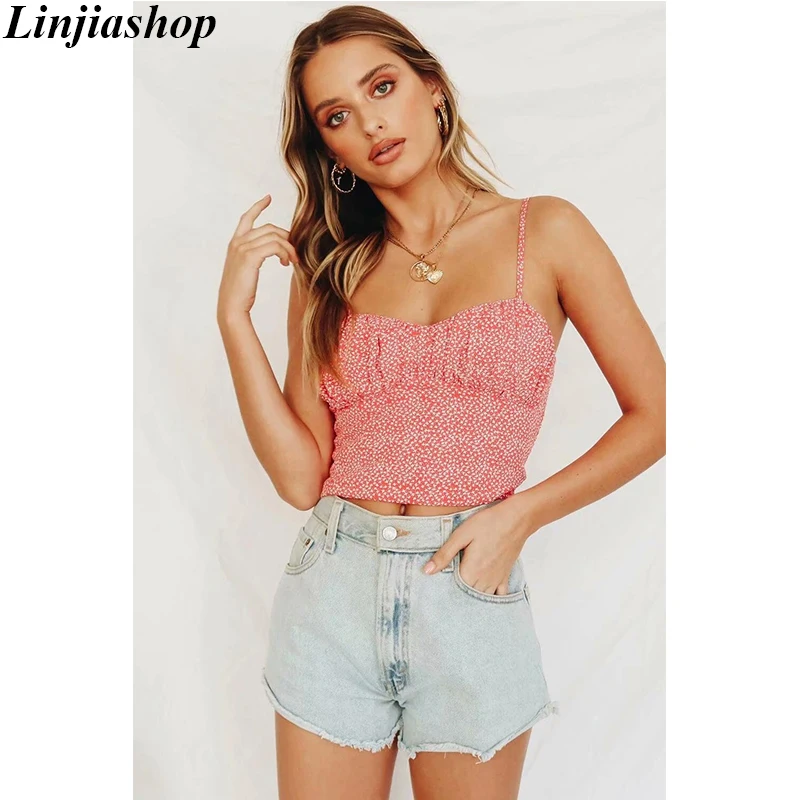 

Casual spring summer print camis tank top women sexy beach holiday easy fit red crop top femme vestidos dropshipping