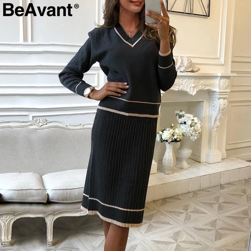 BeAvant элегантное женское трикотажное платье из двух частей с v образным вырезом