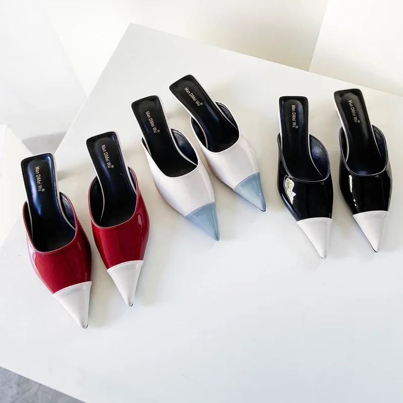 

Мюли женские на тонком каблуке, с острым носком, из лакированной кожи