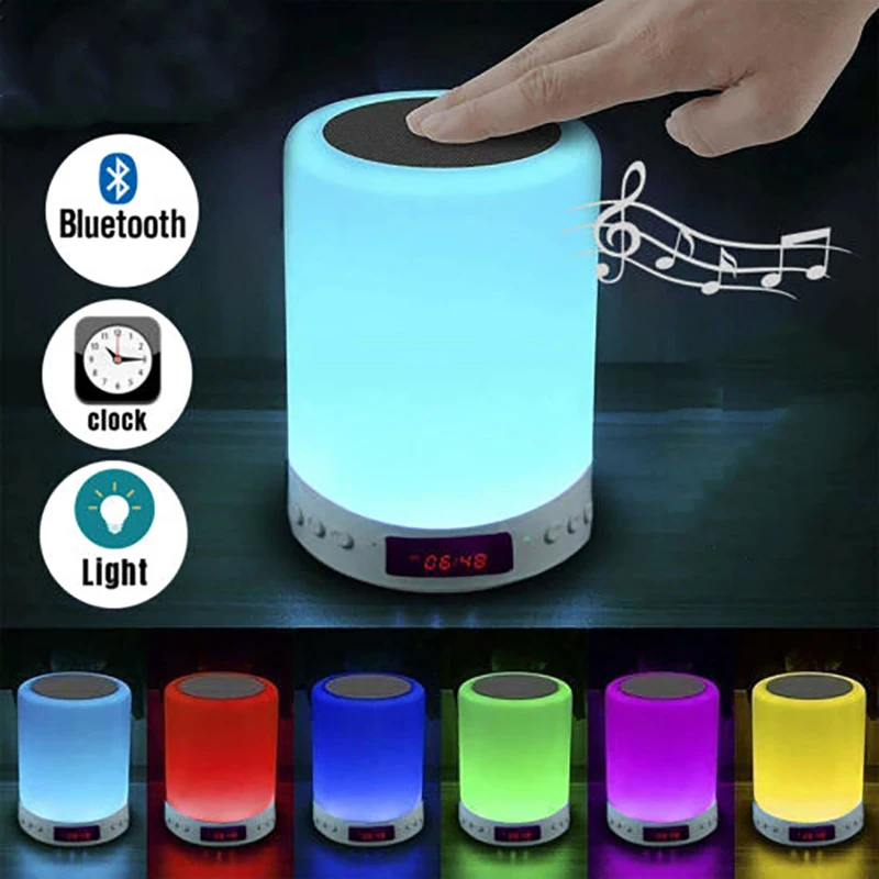 

Wireless Bluetooth Speaker LED Touch Night Light Alarm Clock USB Rechargeable