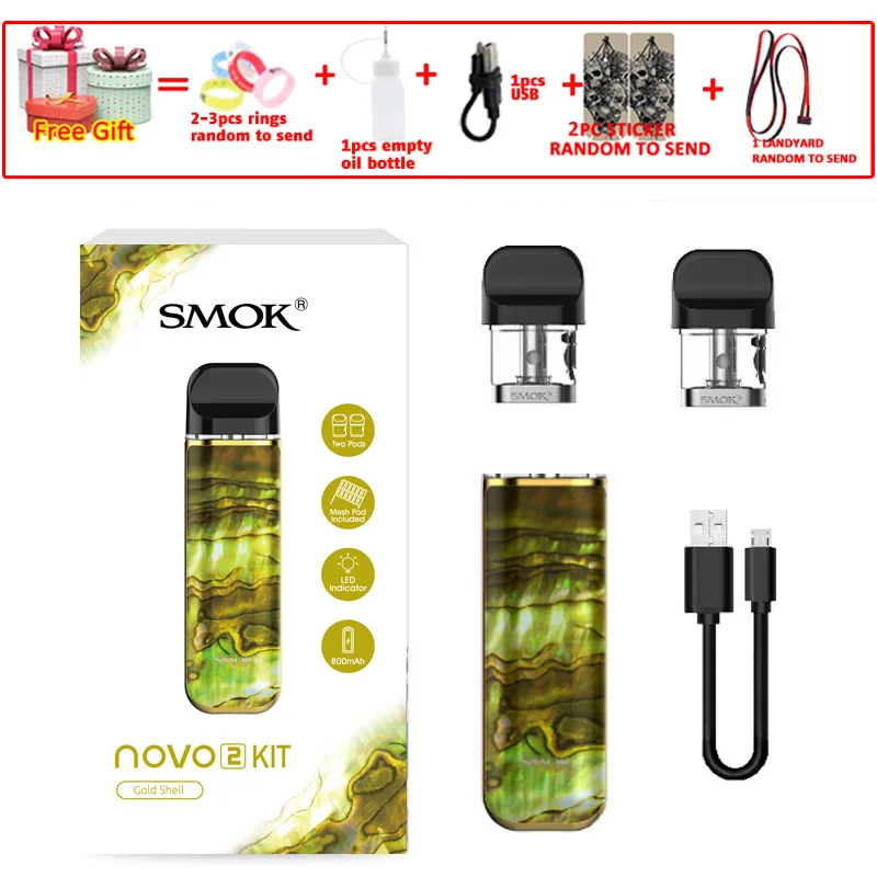 novo2 gold shell SMOK pod starter kit SMOK novo 2 kit cobra covered vape pen kit с 450 мАч встроенным аккумулятором 2 мл емкость pod system kit - Цвет: novo2 gold shell