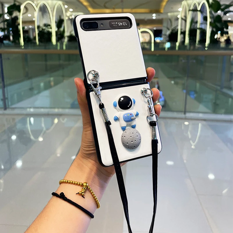 DIY Leather Crossbody Strap Rope Case Cover For Samsung Galaxy Z Flip 5G 3 Fashion Cute Astronaut Conque Cover For F7070 F7000