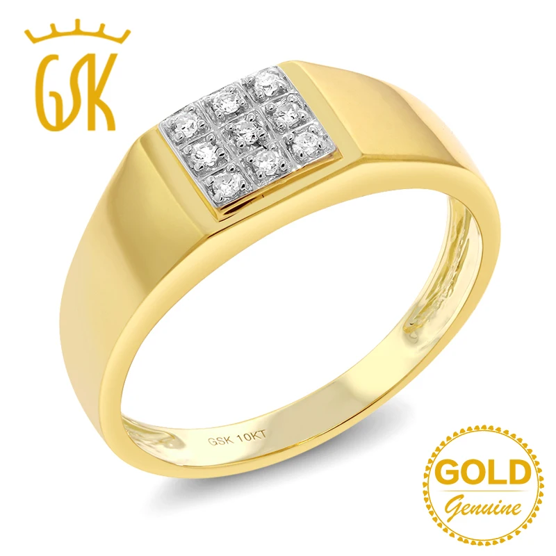 Кольцо GemStoneKing из твердого 10 К желтого золота с натуральным белым бриллиантом мужское обручальное юбилейное кольцо для женщин
