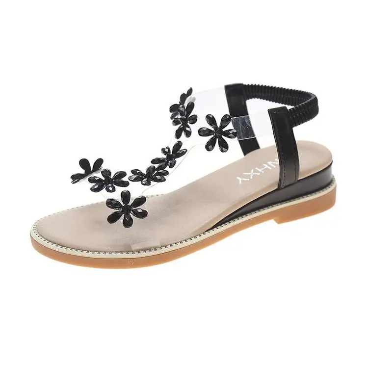 

All-Match Plastic Sandal 2021 Summer Female Shoe Clogs Wedge Med Breathable Transparent Girls New Rhinestone Beige Platform Comf