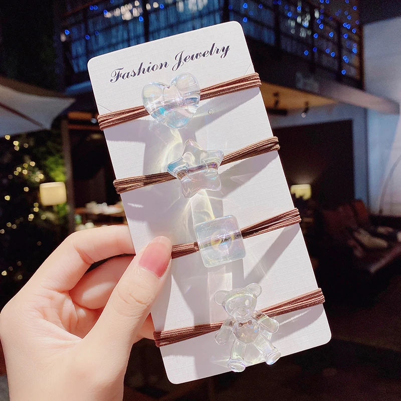 3D яркая резинка для волос с милым сердечком медведем эластичная повязка на