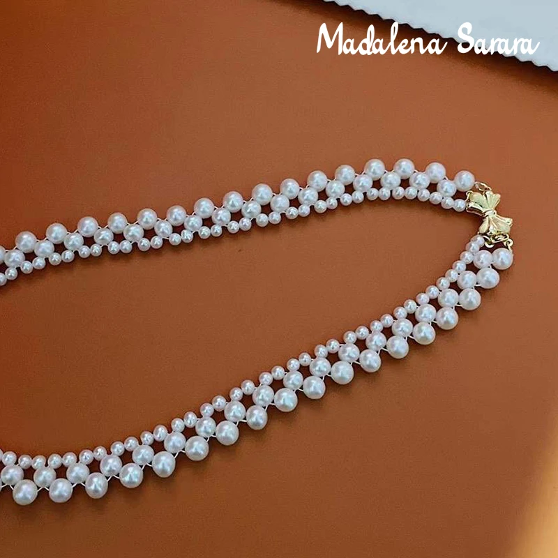 Barato MADALENA SARARA-collar De Perlas De Agua Dulce Para Mujer, Gran Oferta, Varias Filas, Hecho A Mano, Con Cierre De Mariposa Y Perlas