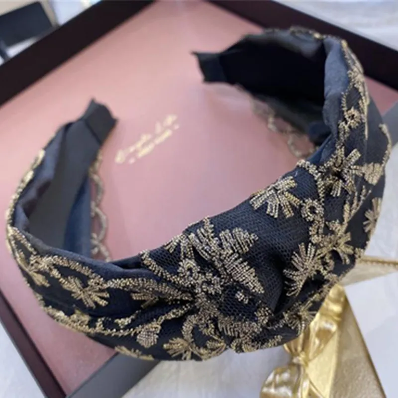 

Женский кружевной ободок с цветочной вышивкой, элегантный ободок для волос с узлом, аксессуары для волос