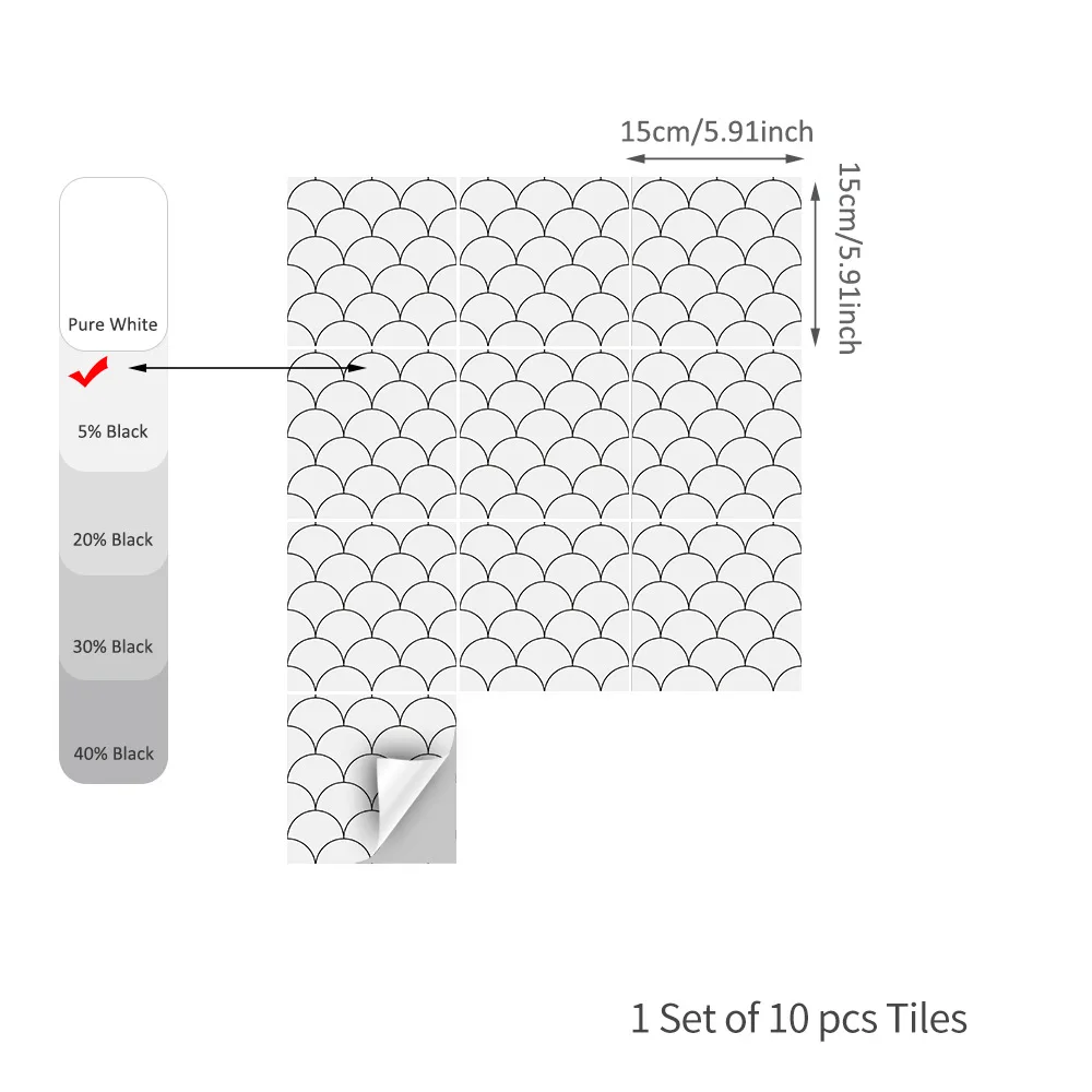 10pc Hotel Fish Scale Tiles Sticker Kitchen Decoration Accessories Bathroom DIY Self-adhesive Fan-shaped Tile Home Decor - купить по