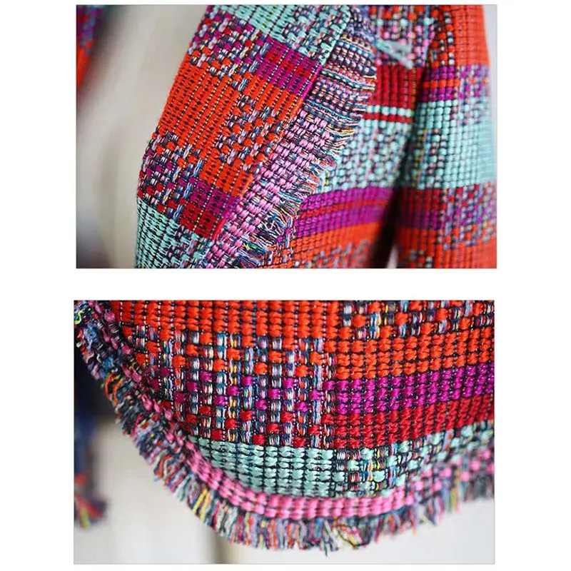 

NEW Vintage Red Plaid Tweed Blazer Coat Women Single Button Tassel Suit Jacket Winter Casual Blazer Femme Slim Fit Outwear f1744