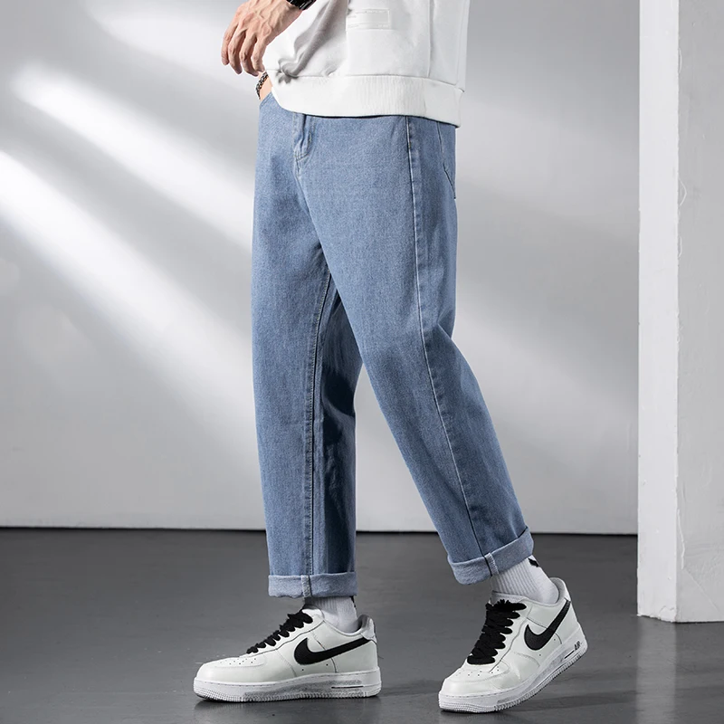 

S-3XL Men'S Wide Leg Jeans Korean Style Trendy Fashion All-Match Denim Loose Straight Trousers Male High-End Brand Casual Pants