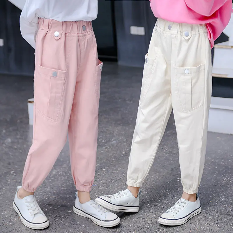Брюки-карго для девочек-подростков модная спортивная одежда в Корейском стиле