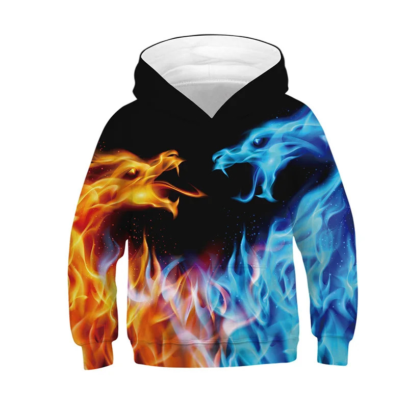 

Baby Boys Girls Sweatshirts Children's Clothing Outerwear Ice Fire 3D Digital Print Pullover Kids Fashion Brand Clothes Hoodies