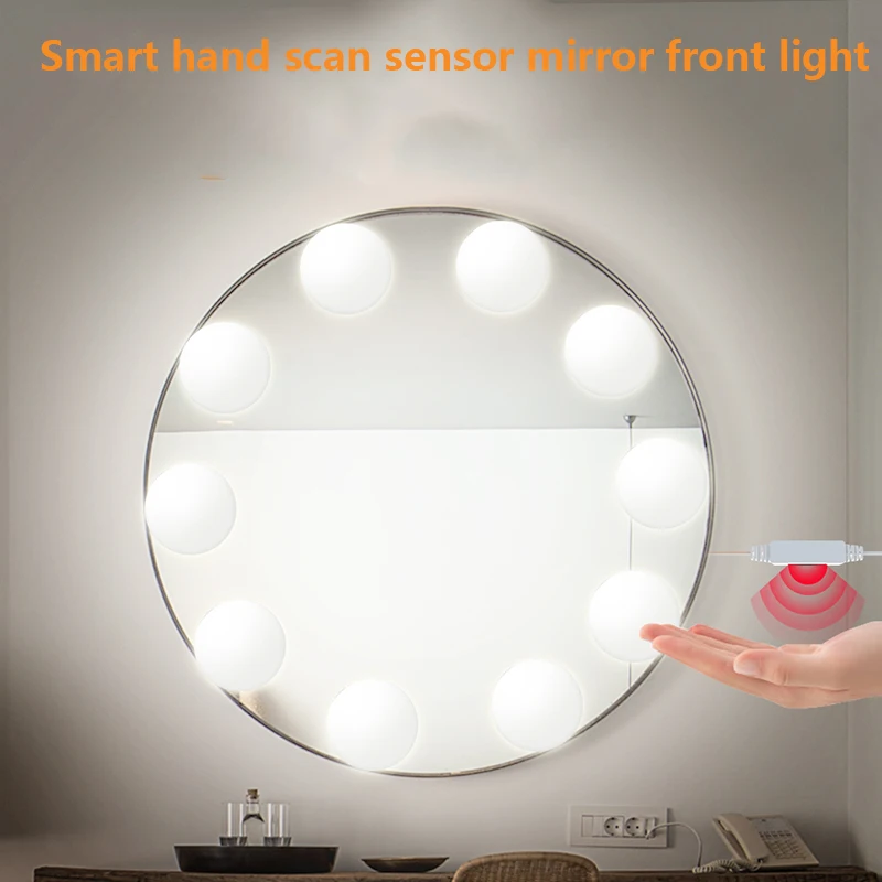 

Led Makeup Mirror Light Professional Hand Sweep Sensor Switch Light Beauty String Waterproof Dimming Usb Mirror Front Light