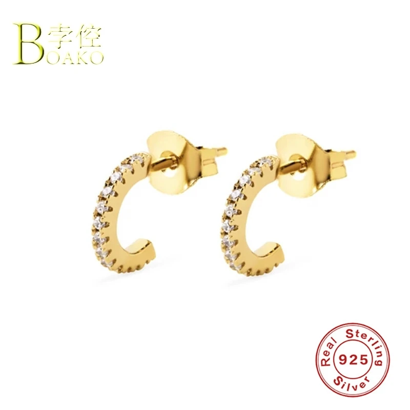 

Real 925 Silver Earrings For Women Gold Rainbow Zircon Earrings Girl Ear Bone Piercing Earring Punk Female Geometric aretes B5