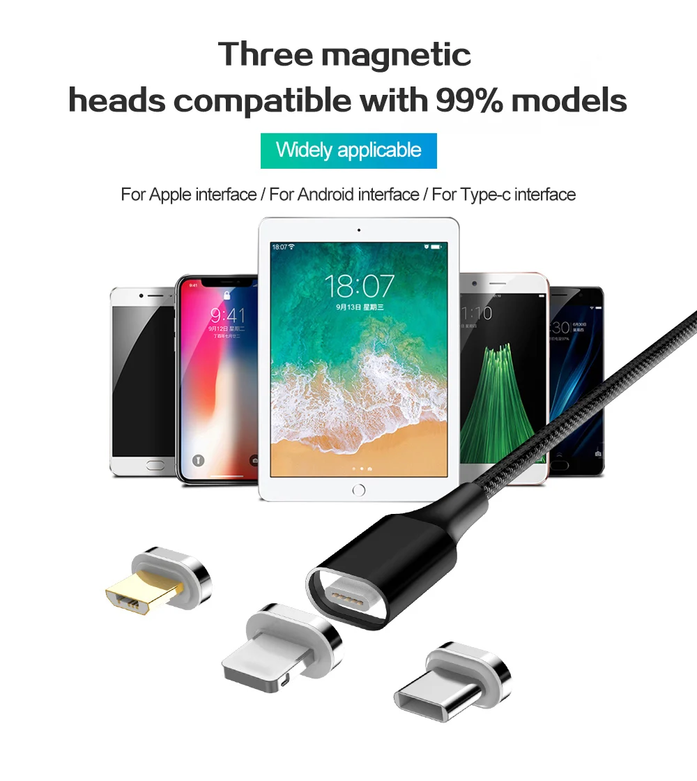 Магнитный кабель 3A для быстрой зарядки, кабель Micro USB type C для Android iPhone X XS MAX XR, магнитный usb-кабель для зарядки, нейлоновый шнур для передачи данных