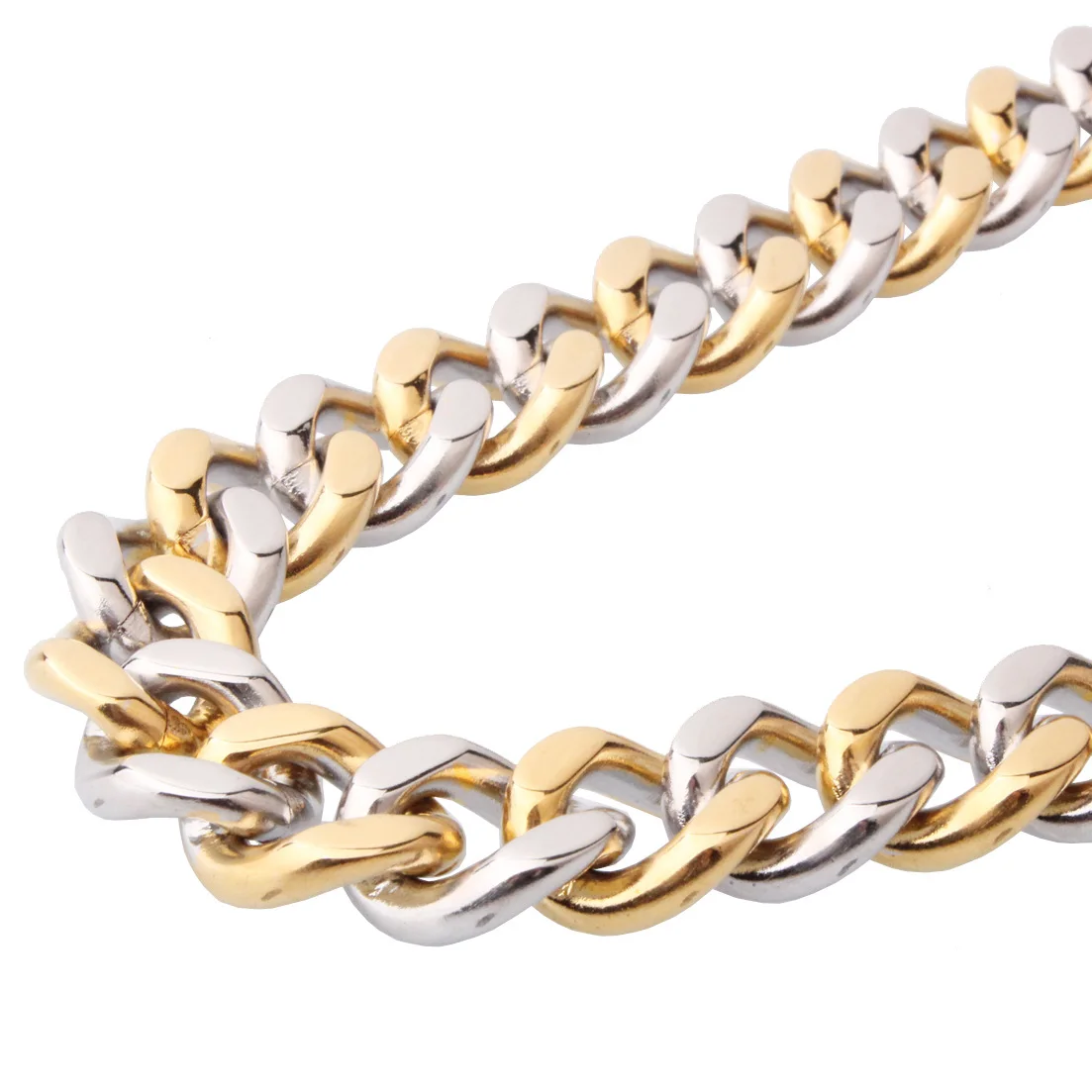

Newest Silver Color Gold Color Men's 12mm 15mm Stainless Steel 7-40 Inches Curb Cuban Link Chain Necklace Or Bracelet Jewelry