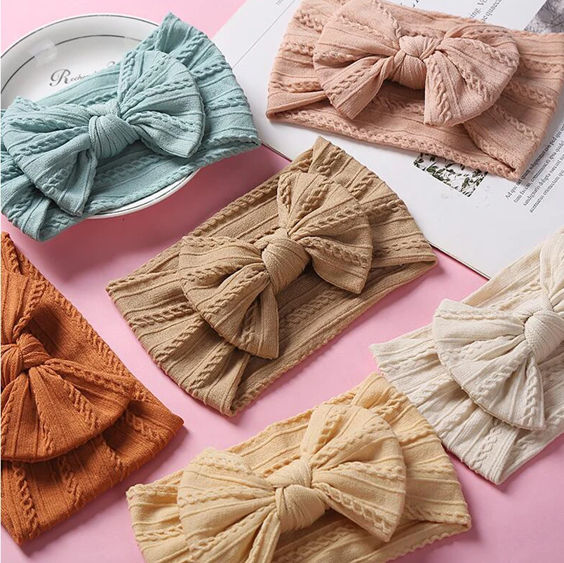 

30Pcs/lot Wholesale Cable Baby Headband,Wide Nylon Hair Band,Knotted Hair Bow HeadWraps,Newborn Kids Girls Headband Accessories