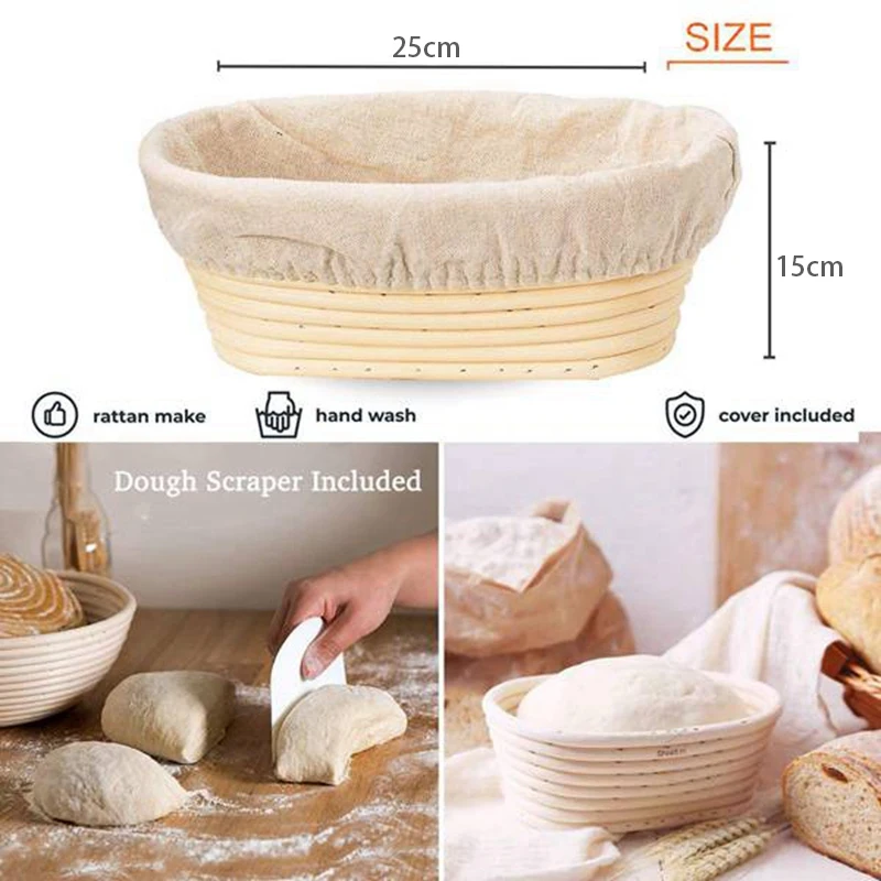 

6Pcs Banneton Proofing Bread Basket with Removable Liner and Scraper for Baker Baking Tools