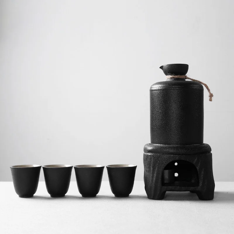 

Japanese style sake warmer antique hot wine set hot wine pot cup household ceramic white yellow rice wineware