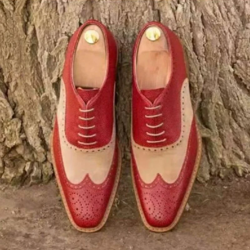 

Fashionable Men Autumn New Classic PU Leather Color Matching Carved Lace Up Shoes Business Dress Shoes Wedding Shoes AQ195