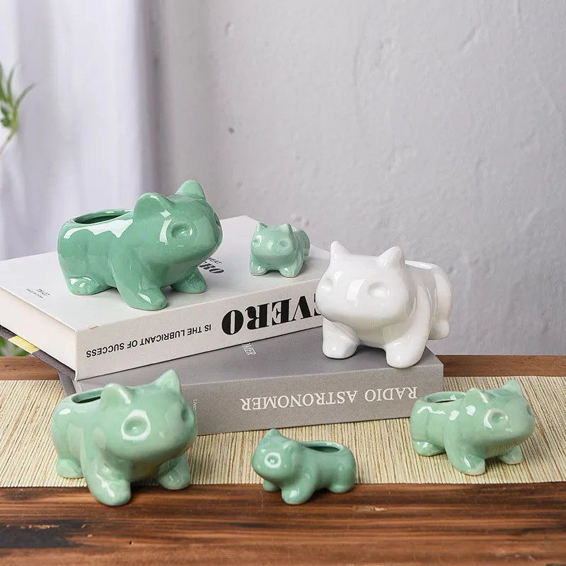 

Hot Garden Home Decoration Glazed Ceramic Frog Flower Pot Miniature Model Succulent Planter Cute Animal Flowerpots Decor Crafts