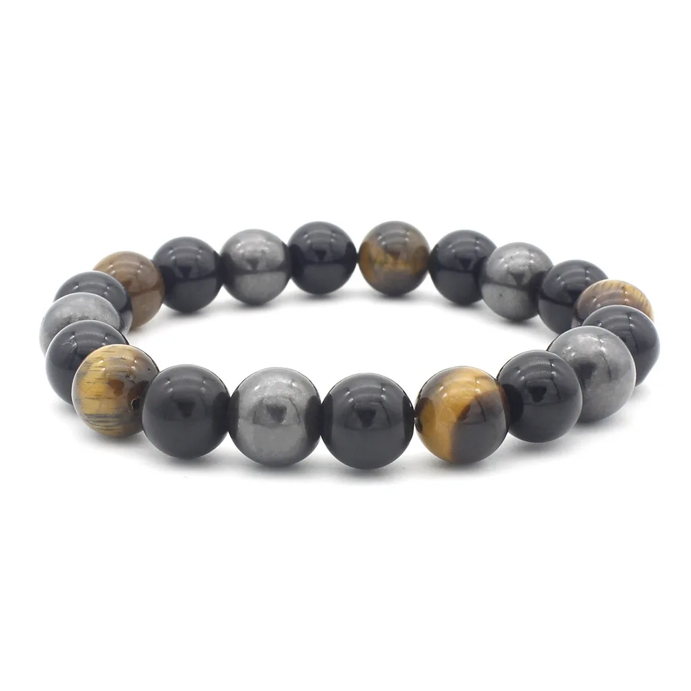 

European And American Fashion Trend 10mm Atmospheric Yellow Tiger Eye Obsidian Magnetic Bracelet