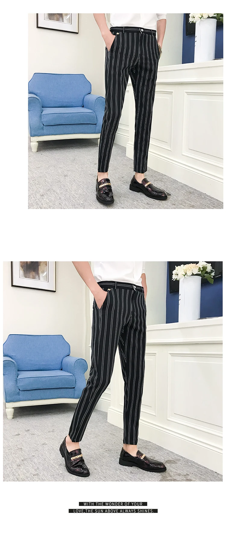 Autumn Stripe Men Dress Pants Black Green Mens Pants Fashions Streetwear Men Skinny Fit Men Trousers Pantalones Hombre