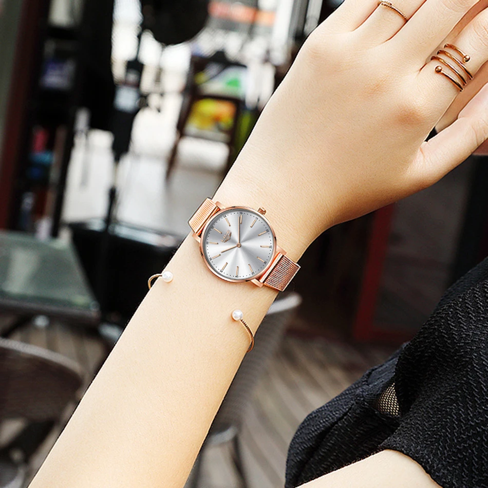 Часы наручные LIGE женские с сетчатым ремешком простые повседневные модные