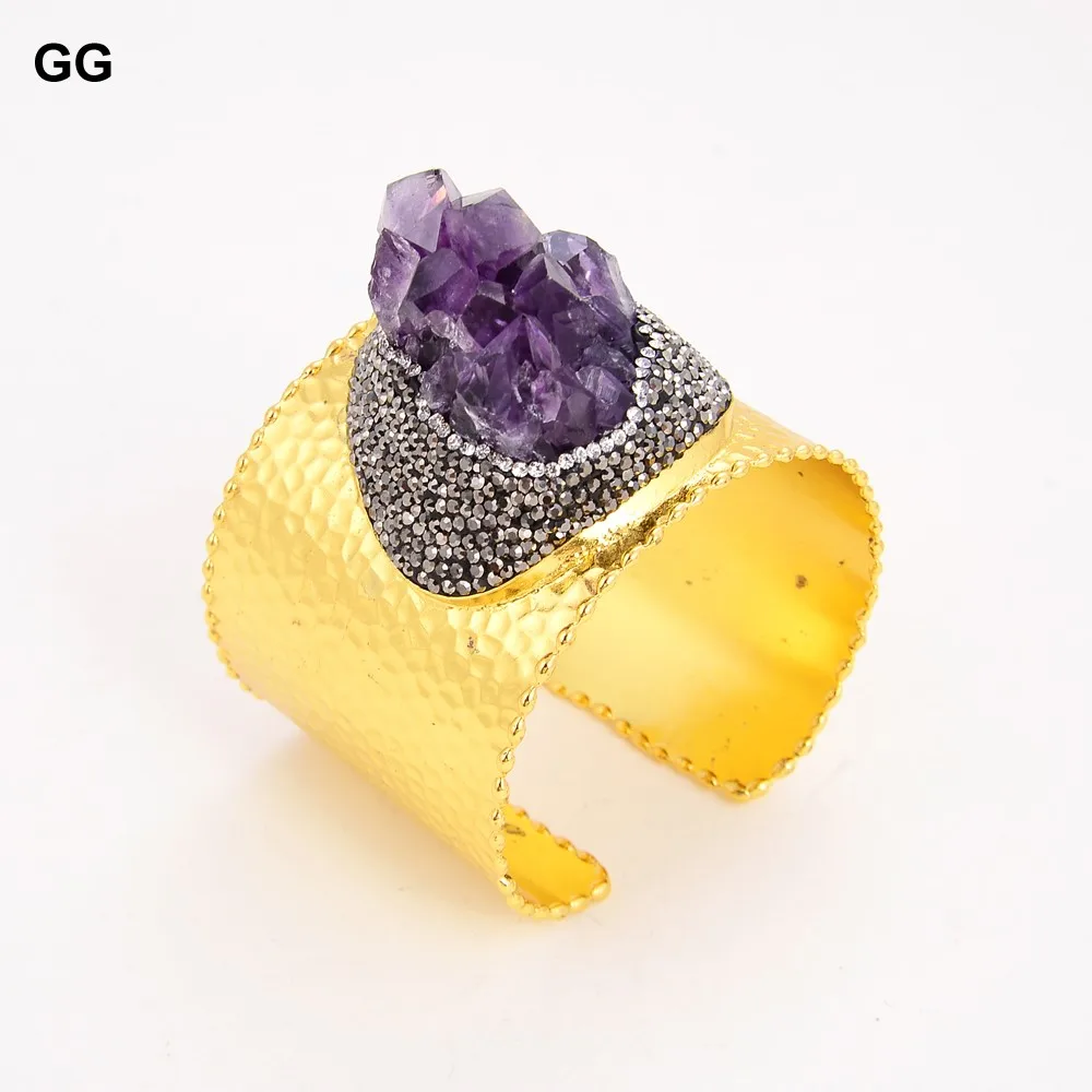 

GuaiGuai Jewelry Natural Purple Amethyst Crystal Druzy Bangle Bracelet
