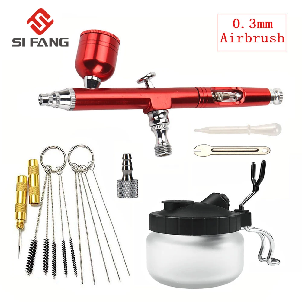 

7cc Airbrush Dual Action Gravity Feed 0.3mm Nozzle Spray Gun Red/Gold/Blake Cake Decorating Brushes For Nail Manicure