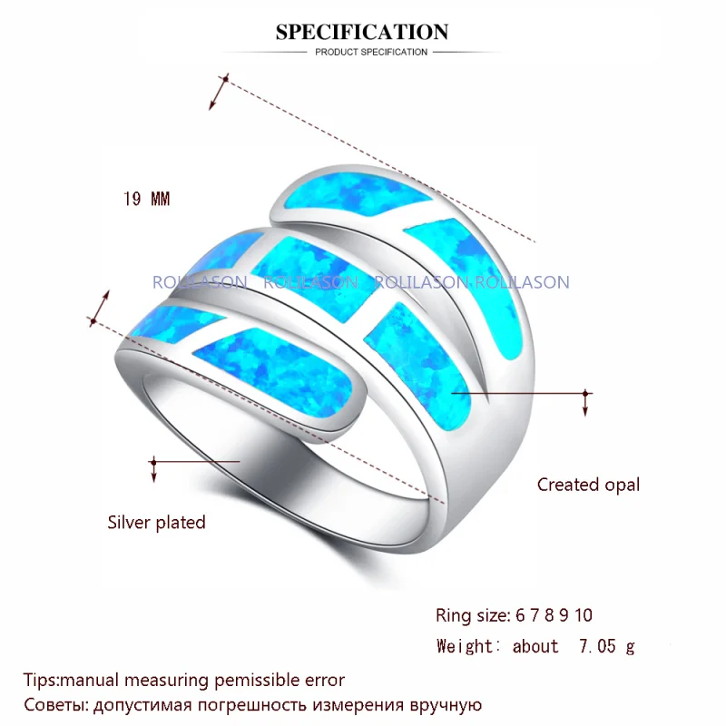 Женское кольцо с голубым огненным опалом серебро 925 пробы Размеры #6 #7 #8 #9 #10 OR869 |