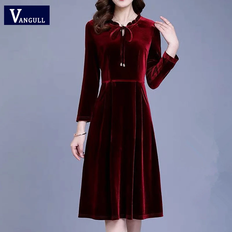 Vangull весеннее новое Золотое бархатное женское платье 2019 осеннее модное