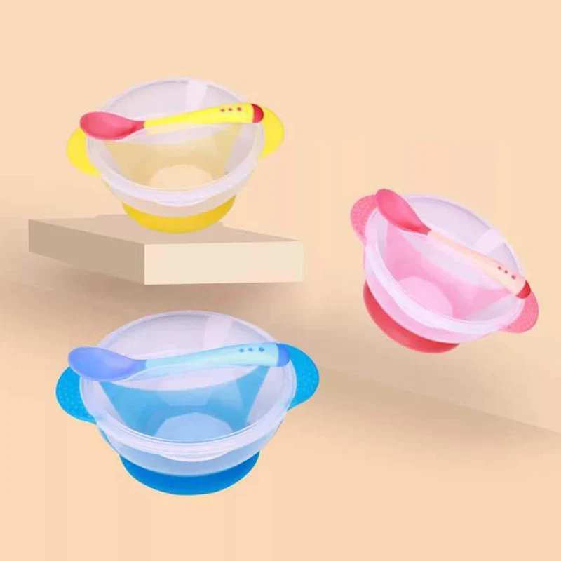 

Baby Feeding Bowl Training Bowl Spoon Cutlery Set Baby Transparent Suction Cup Bowl With Warm Spoon Baby Training Bowl Set