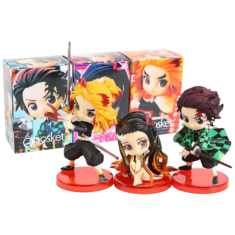 Q posket демон убийца Kimetsu без Yaiba камадо Tanjirou Nezuko Rengoku Kyoujurou мини ПВХ Фигурки игрушки 3