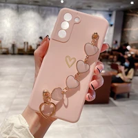 luxury heart shaped square liquid silicone phone case for samsung galaxy s21 s20 plus note 20 a52 a51 ultra thin bracelet cover