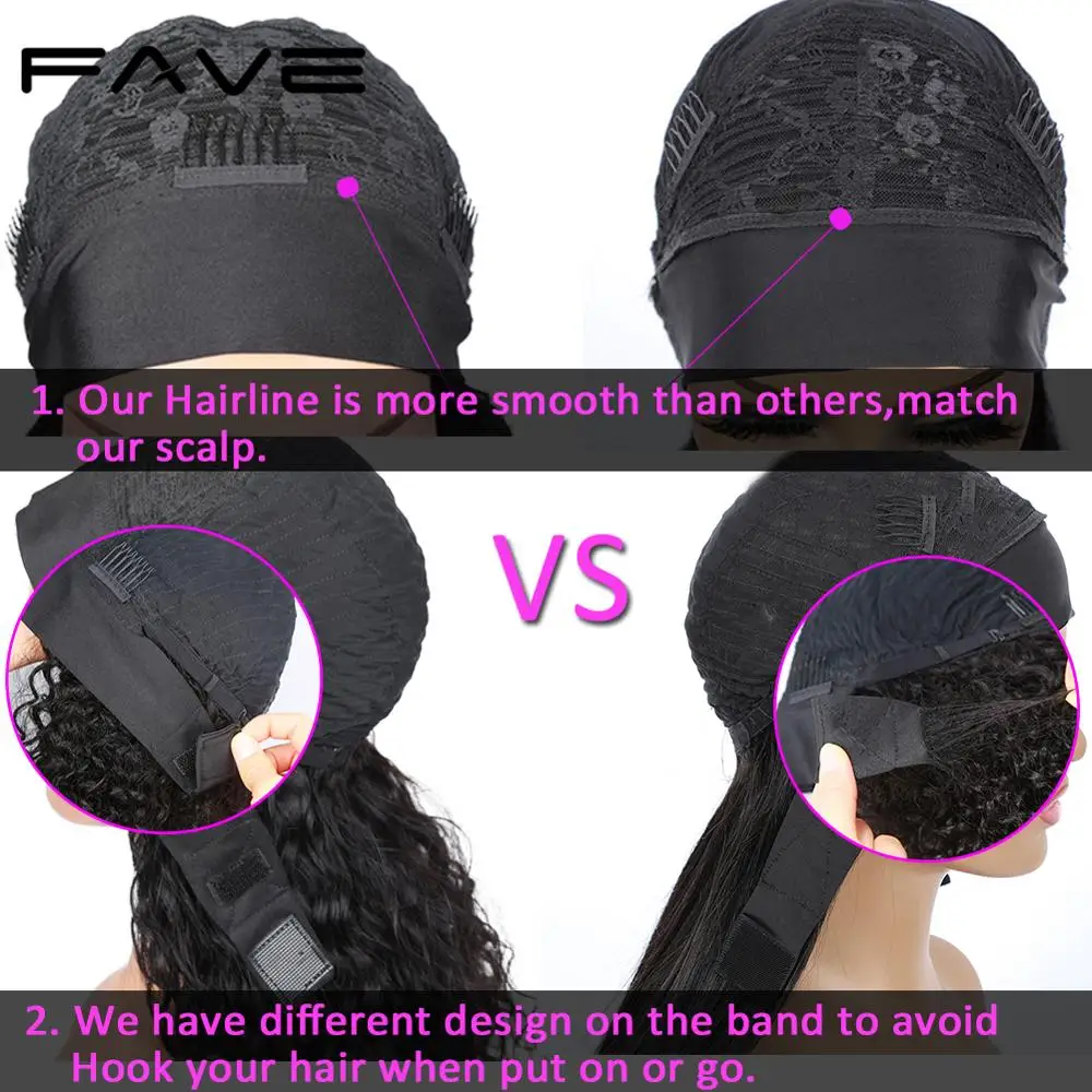 

FAVE Headband Wig Afro Curly Human Hair Wigs Scarf Jerry Curl Wig No Glue Brazilian Remy Hair Wigs 150% Headband Human Hair Wig