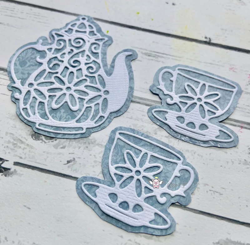 3Pcs Flower teapot cup metal Cutting Dies Stencils DIY Scrapbooking Paper/photo Cards Embossing Dies