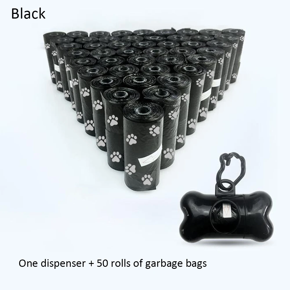 Black Мешок для собачьих какашек, для очистки, для заправки, для домашних животных, дозатор, мешок, мешки для мусора, держатель, дозатор, аксессуары для домашних животных, 50 рулонов = 750 шт - Цвет: Black