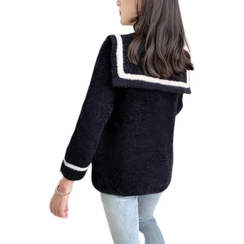 

2021 Hot Sale Real 20685 (no.3 Middle, Row 12, Hall) Color Matching Lapel Long Sleeve Pocket Button Mink Like Cardigan 54