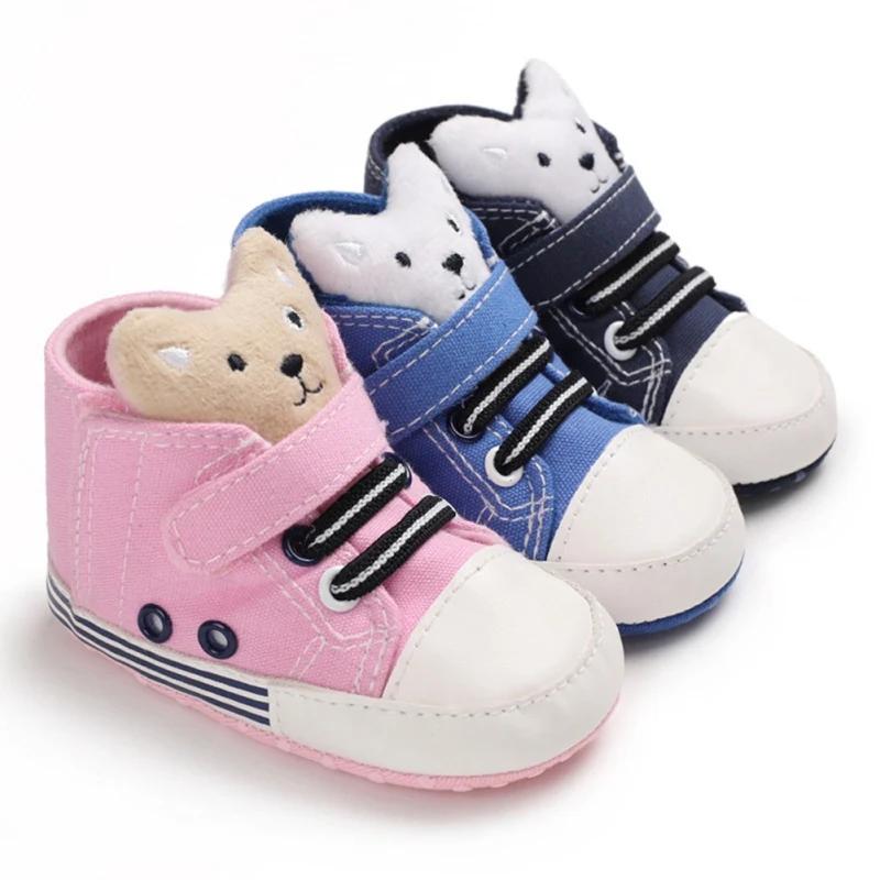 

Hot Baby Boys Girls Sneakers Bear Canvas Sports Crib Soft First Walker Shoes Baby First Walkers For 0-18M