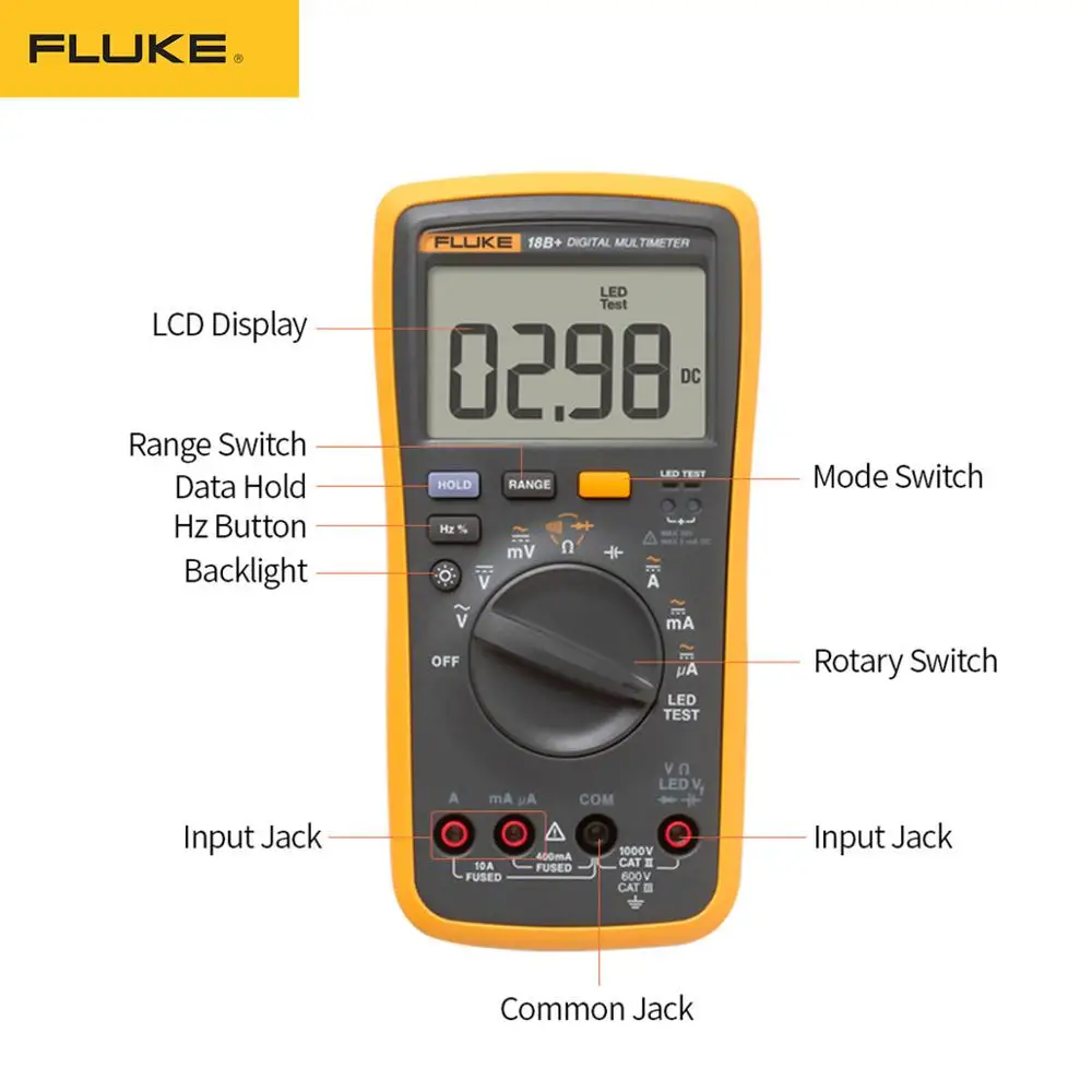 Fluke 18B + светодиодный тестер переменного/постоянного напряжения и тока цифровой