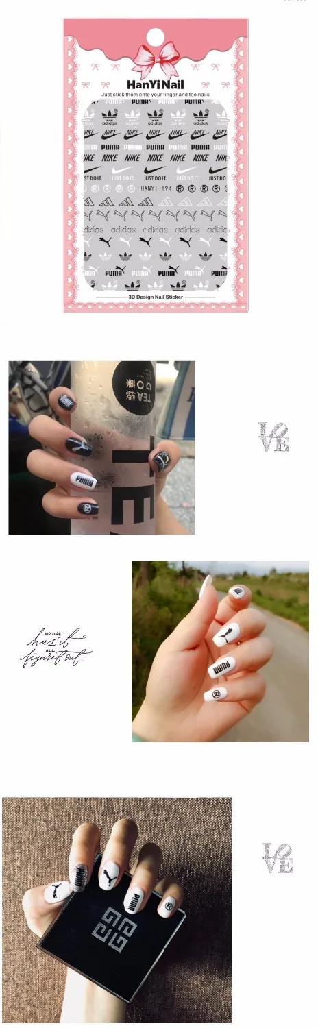 3 листа 3D наклейки для ногтей дизайн ультратонкий Логотип Торговая марка Gummed