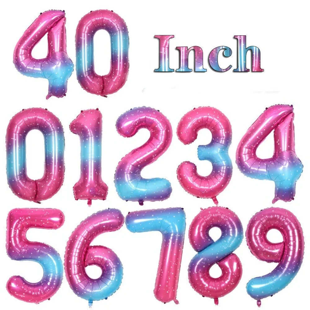 

40Inch Gradient Galaxy 0-9 Digital Foil Number Balloons Pink Girls Fantasy Birthday Party Decorations Anniversary Helium Globos