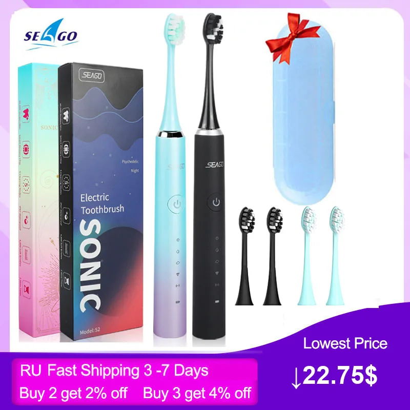 Seago новейшая звуковая электрическая зубная щетка для взрослых 5 режимов умный