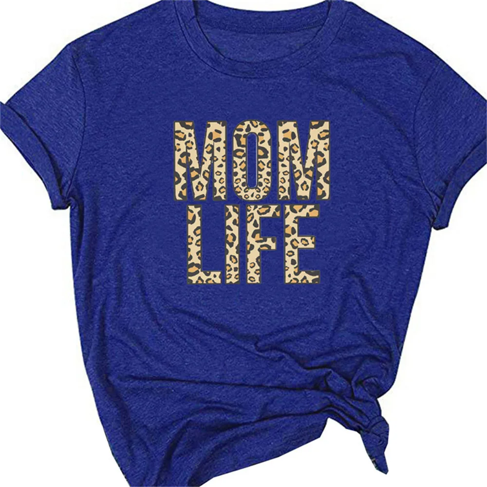 Женская футболка с леопардовым принтом MOM LIFE коротким рукавом | одежда