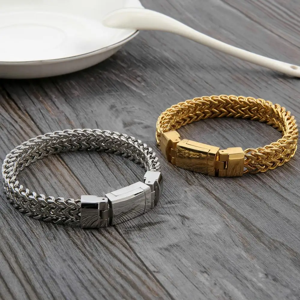 Luxury Never Fade Gold Color Bracelet Men Stainless Steel Chain Man Bracelets With Magnet Clasp Boys Biker Jewellery Accessories | Украшения
