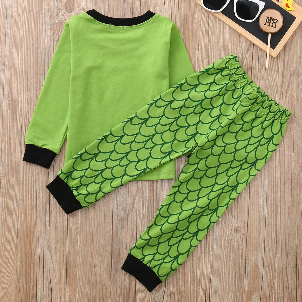 2 предмета топы с динозавром для девочек + штаны Детская Пижама ночное белье