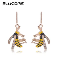 blucome new arrival animal bees pendant drop earrings alloy crystal enamel jewelry womens girls party holiday ear accessories