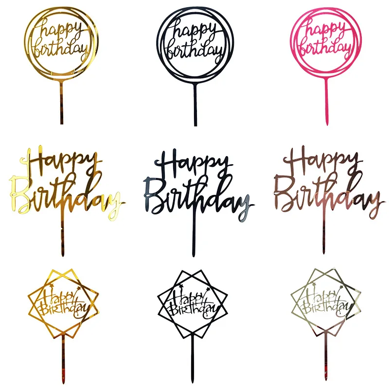 

Happy Birthday Cake Topper Acrylic Love Shape Cake Decorating Tools Gold Silver Happy Birthday Decoration Party Wedding Supplies